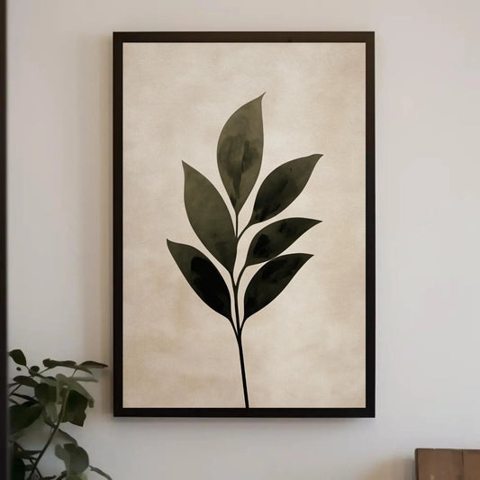 Minimalist Leaf Silhouette Canvas Print - Japandi Style Extra Large Wall Art - Neutral Boho Decor for Bedroom, Living Room, or Entryway Wall Art – Canvas Print