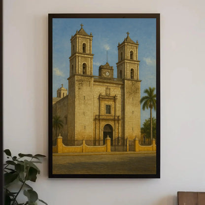 Valladolid Yucatán Colonial Mexican church canvas print architecture wall art historic landmark painting cultural travel decor Wall Art – Canvas Print