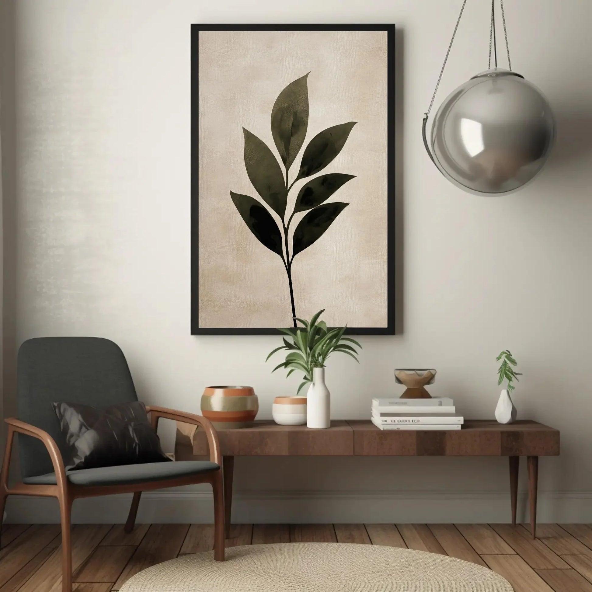 Minimalist Leaf Silhouette Canvas Print - Japandi Style Extra Large Wall Art - Neutral Boho Decor for Bedroom, Living Room, or Entryway Wall Art – Canvas Print