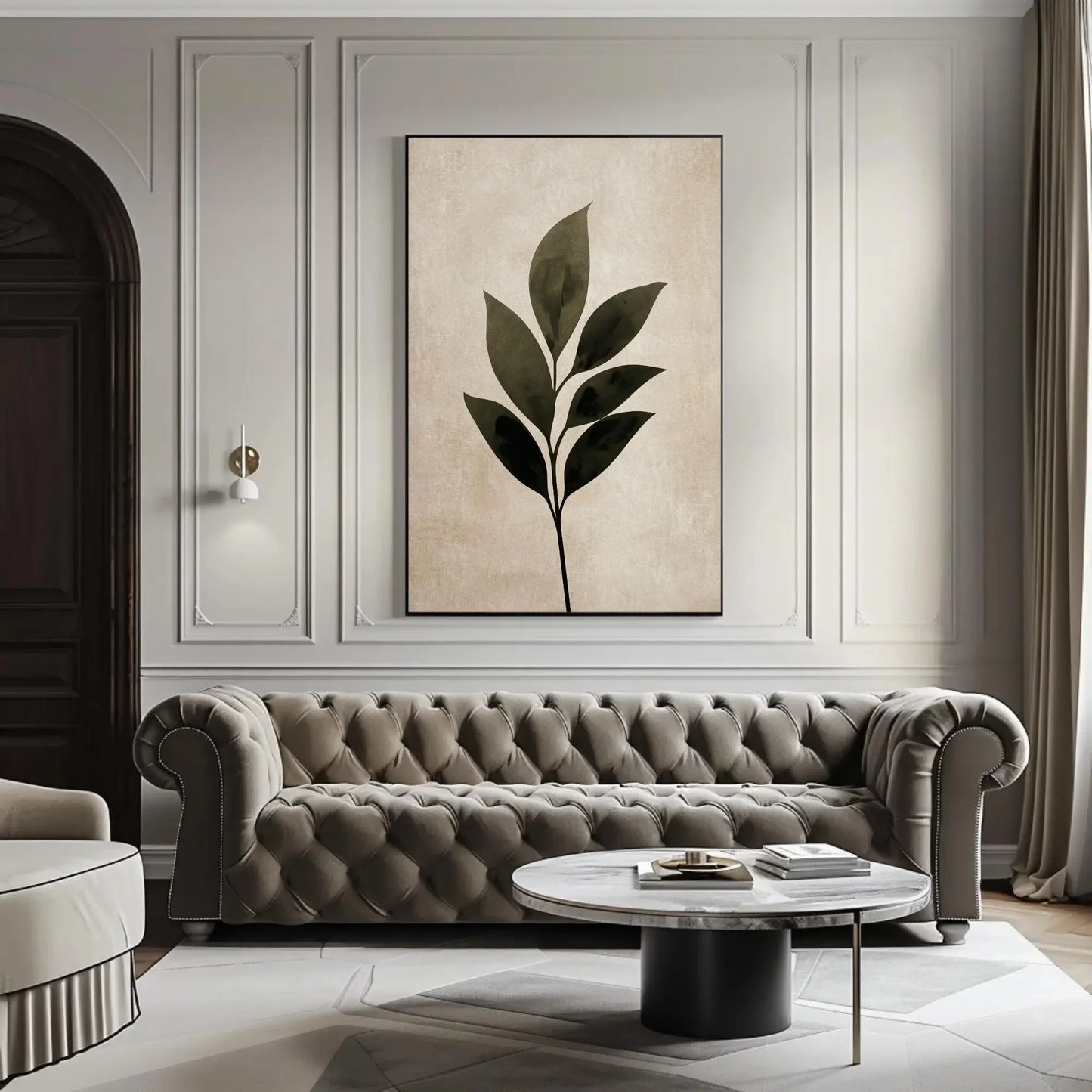 Minimalist Leaf Silhouette Canvas Print - Japandi Style Extra Large Wall Art - Neutral Boho Decor for Bedroom, Living Room, or Entryway Wall Art – Canvas Print