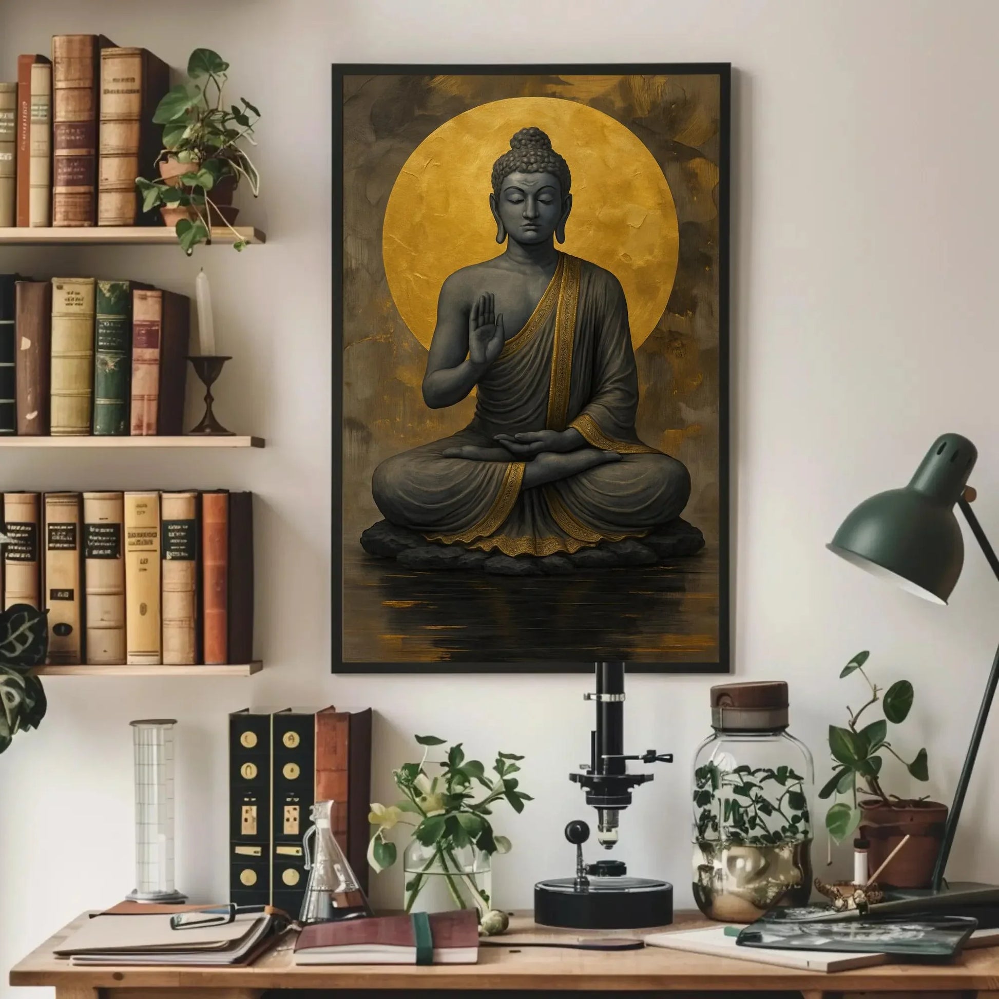 Golden Buddha Meditation Wall Art – Peaceful Zen Canvas Print for Living Room, Yoga Studio, or Spiritual Wellness Decor Wall Art – Canvas Print