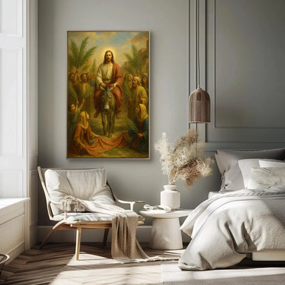 Jesus entry into Jerusalem Palm Sunday Christian painting religious canvas print biblical art scripture scene wall decor gift Wall Art – Canvas Print