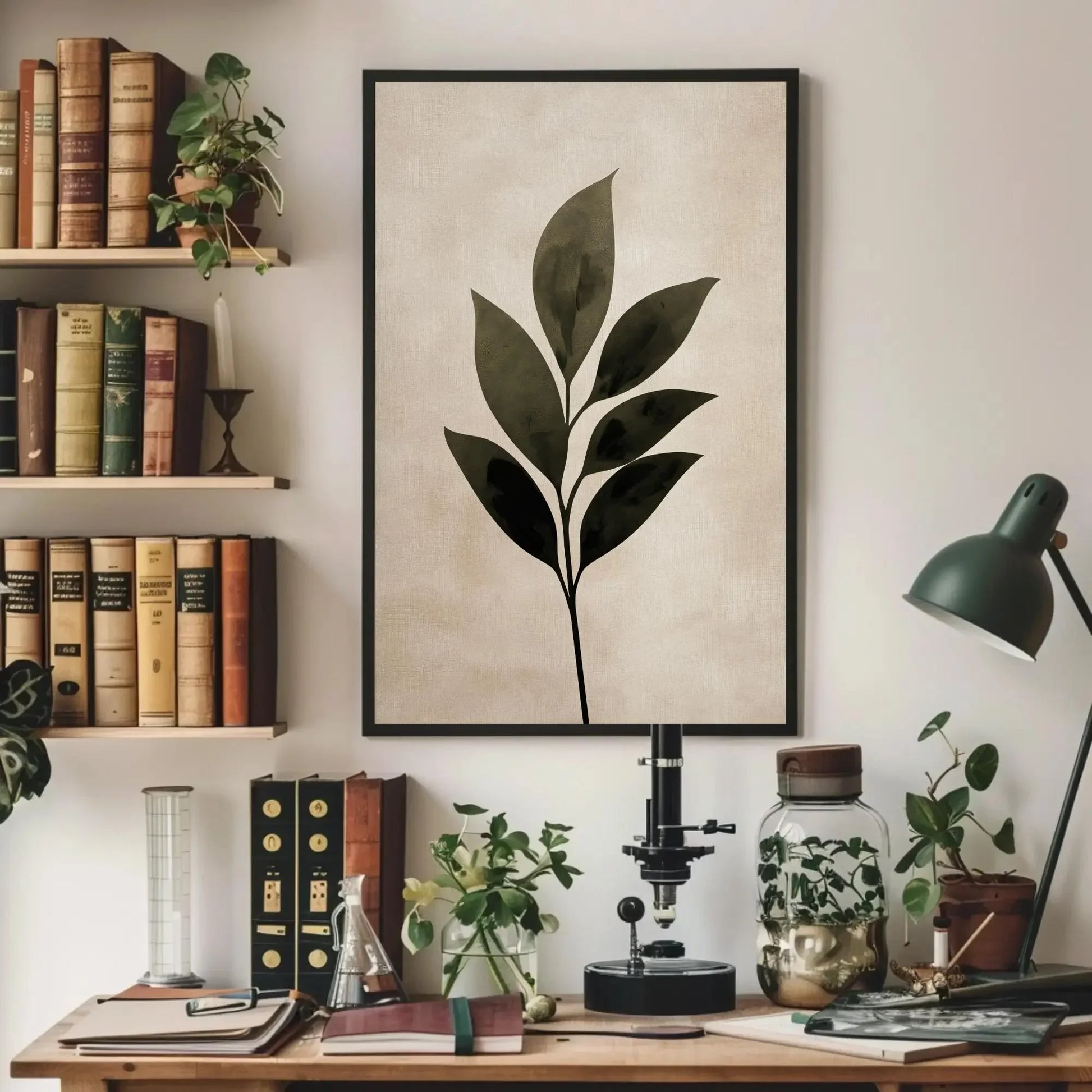 Minimalist Leaf Silhouette Canvas Print - Japandi Style Extra Large Wall Art - Neutral Boho Decor for Bedroom, Living Room, or Entryway Wall Art – Canvas Print