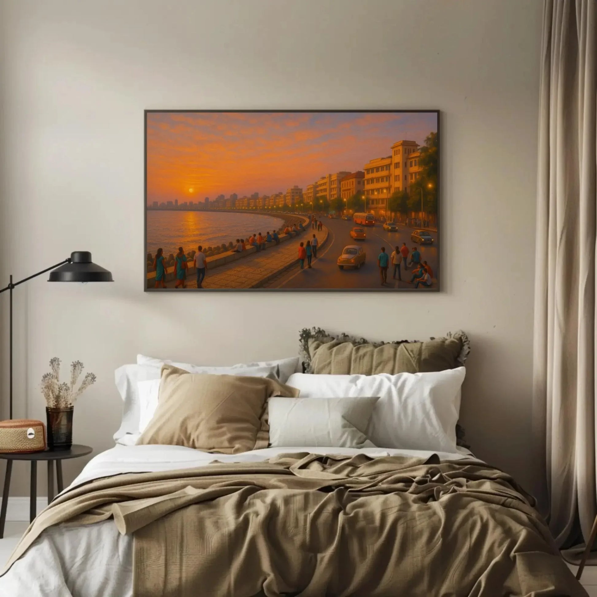 Mumbai Marine Drive Sunset Canvas Art – Indian Coastal Skyline Wall Decor for Modern Living Rooms, Offices, or Lounge Spaces Wall Art – Canvas Print