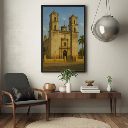 Valladolid Yucatán Colonial Mexican church canvas print architecture wall art historic landmark painting cultural travel decor Wall Art – Canvas Print