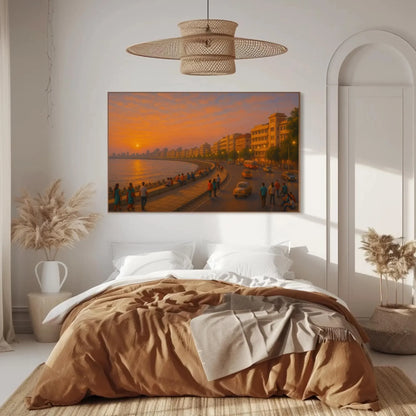 Mumbai Marine Drive Sunset Canvas Art – Indian Coastal Skyline Wall Decor for Modern Living Rooms, Offices, or Lounge Spaces Wall Art – Canvas Print
