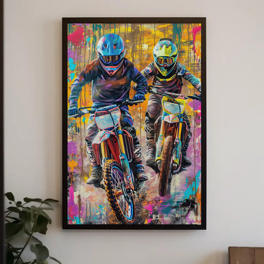 Dirt bike graffiti wall art large canvas print motorcycle print, off-road bikers wall art dirt biking biker riders motorsport ready to hang Wall Art – Canvas Print
