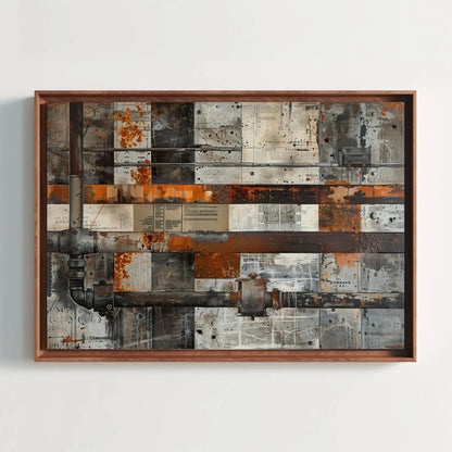 Steel Beams and Rusted Pipes Canvas Print - Extra Large Mixed Media Industrial Painting - Urban Wall Art for Loft, Office, or Modern Decor Wall Art – Canvas Print