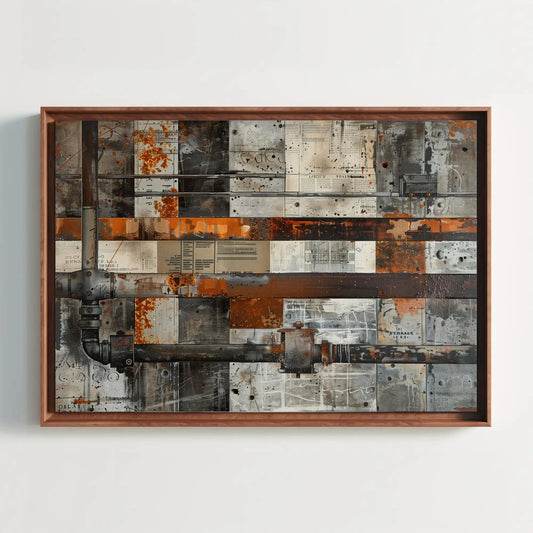 Steel Beams and Rusted Pipes Canvas Print - Extra Large Mixed Media Industrial Painting - Urban Wall Art for Loft, Office, or Modern Decor Wall Art – Canvas Print