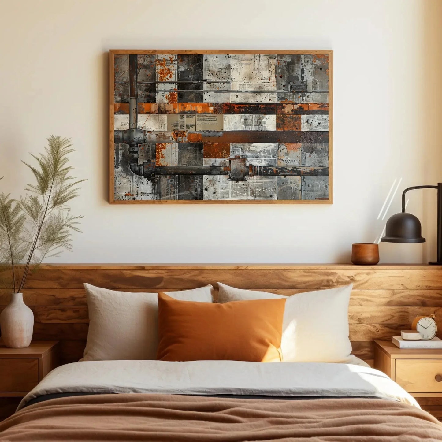 Steel Beams and Rusted Pipes Canvas Print - Extra Large Mixed Media Industrial Painting - Urban Wall Art for Loft, Office, or Modern Decor Wall Art – Canvas Print