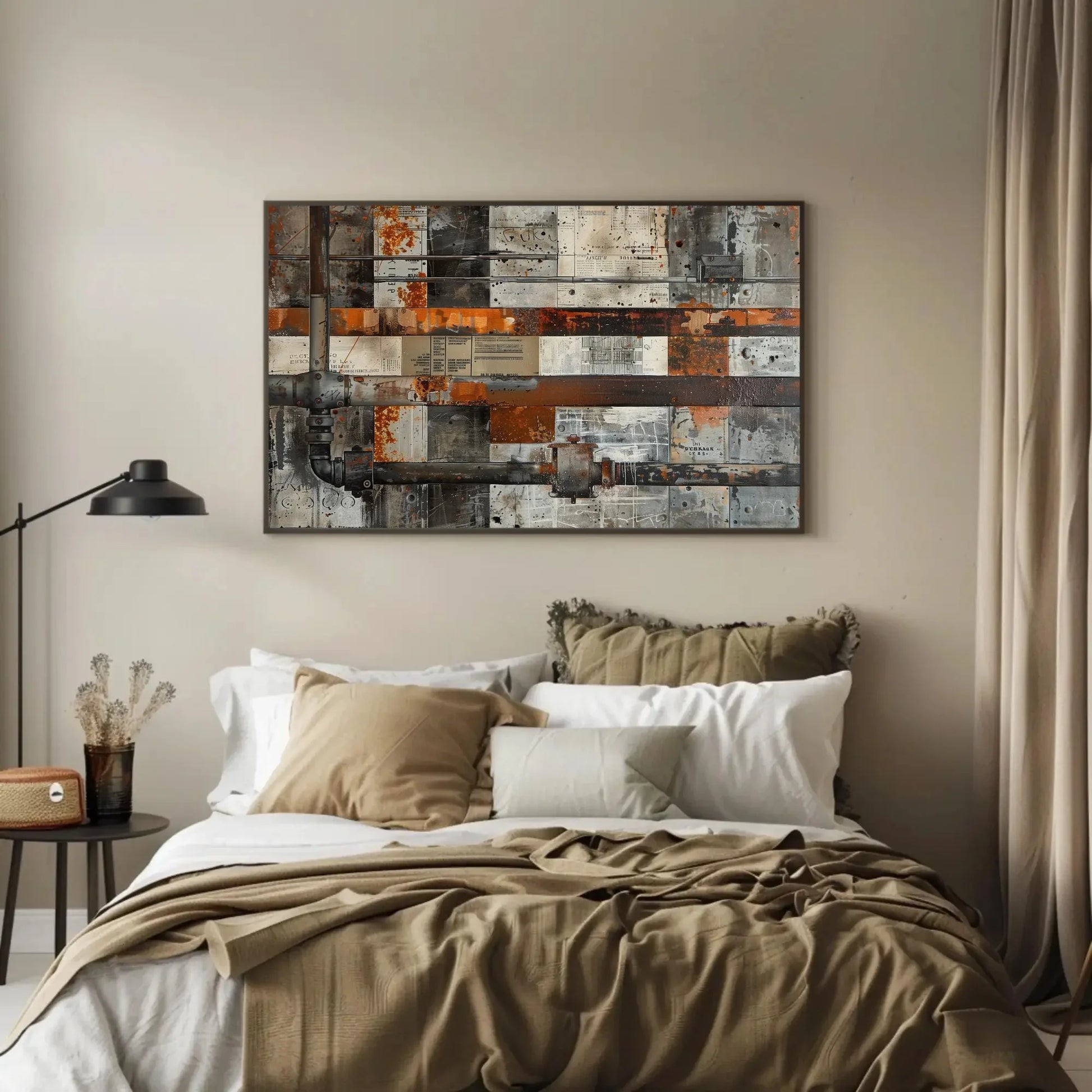 Steel Beams and Rusted Pipes Canvas Print - Extra Large Mixed Media Industrial Painting - Urban Wall Art for Loft, Office, or Modern Decor Wall Art – Canvas Print