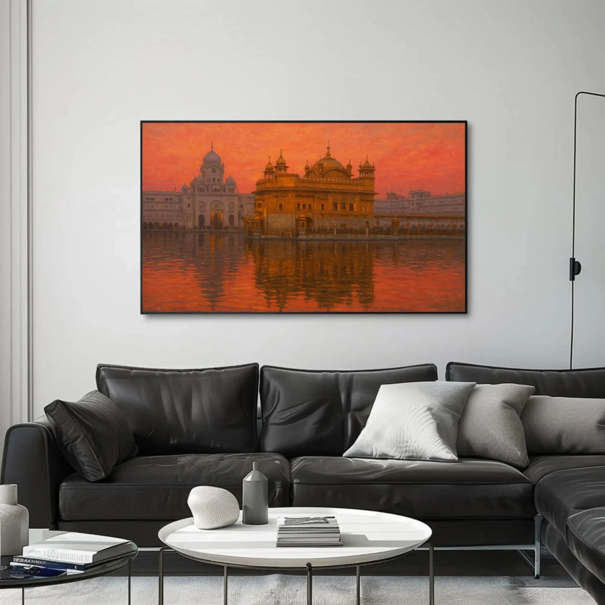 Golden Temple Amritsar Sunset Canvas Print, Sacred Sikh Temple Painting, Spiritual Reflection Wall Art, Peaceful Religious Cultural Decor Wall Art – Canvas Print