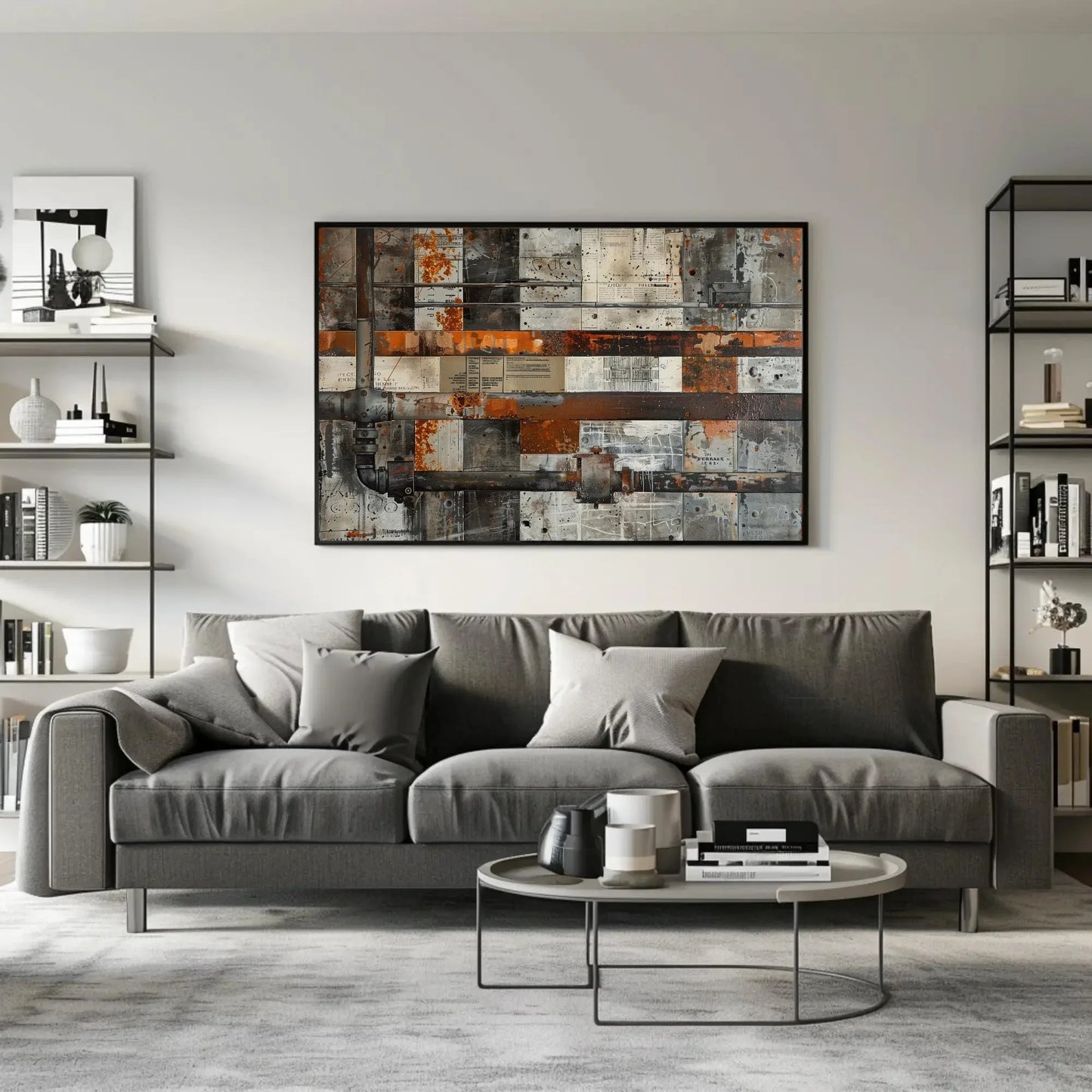 Steel Beams and Rusted Pipes Canvas Print - Extra Large Mixed Media Industrial Painting - Urban Wall Art for Loft, Office, or Modern Decor Wall Art – Canvas Print
