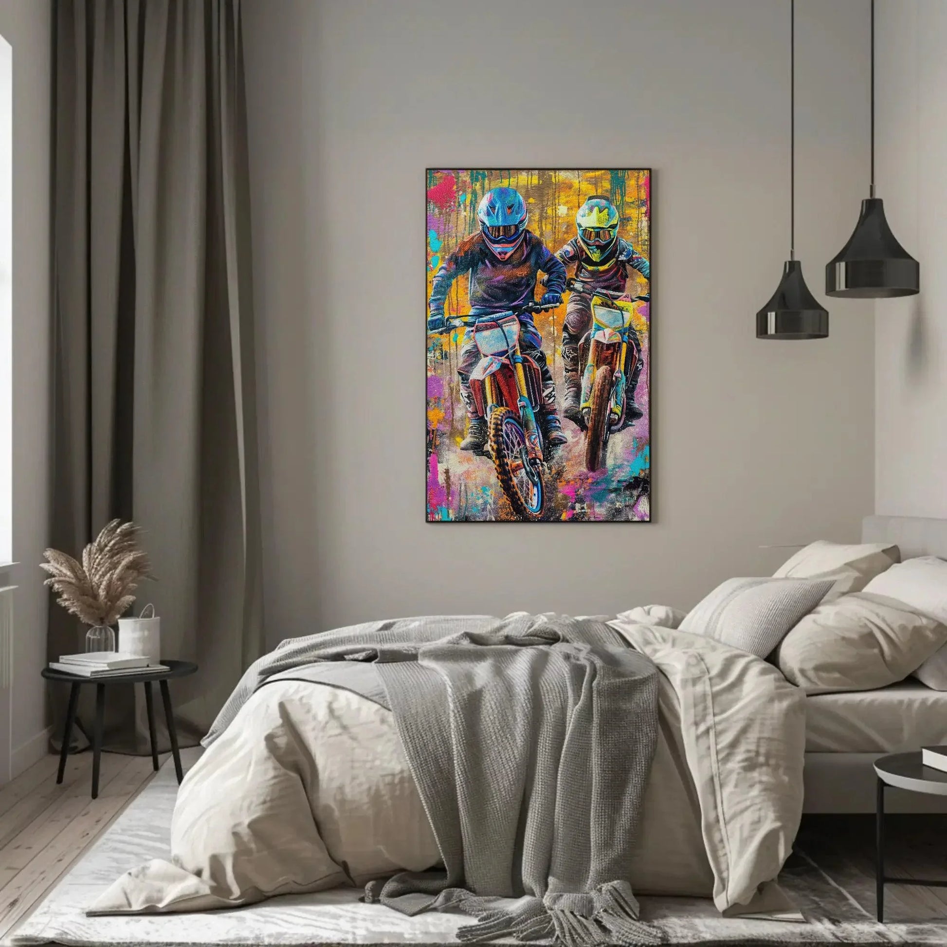 Dirt bike graffiti wall art large canvas print motorcycle print, off-road bikers wall art dirt biking biker riders motorsport ready to hang Wall Art – Canvas Print