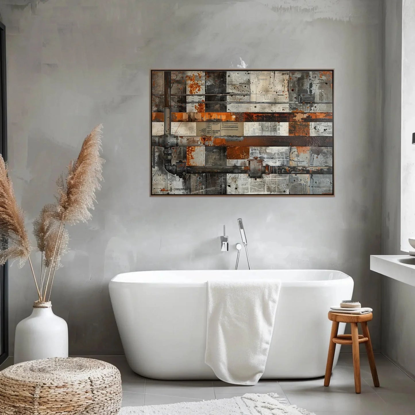 Steel Beams and Rusted Pipes Canvas Print - Extra Large Mixed Media Industrial Painting - Urban Wall Art for Loft, Office, or Modern Decor Wall Art – Canvas Print