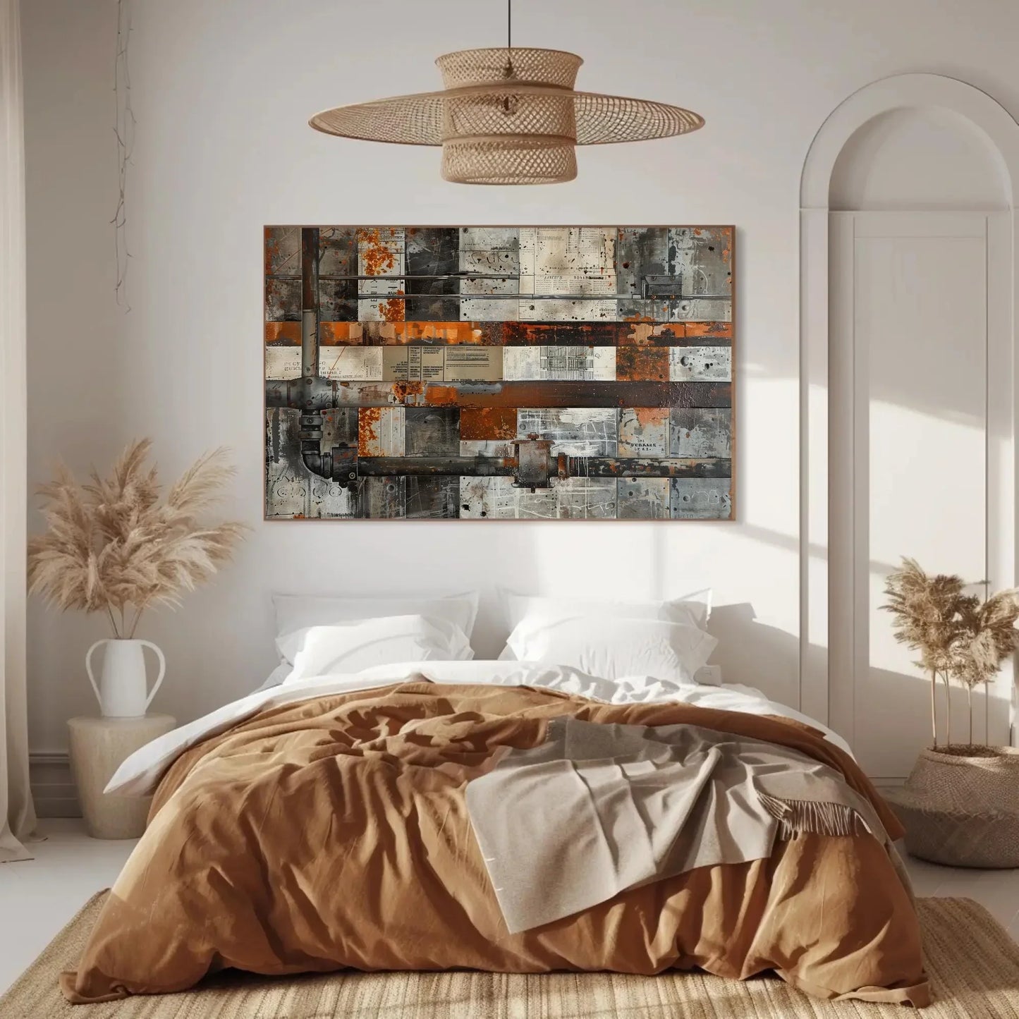 Steel Beams and Rusted Pipes Canvas Print - Extra Large Mixed Media Industrial Painting - Urban Wall Art for Loft, Office, or Modern Decor Wall Art – Canvas Print
