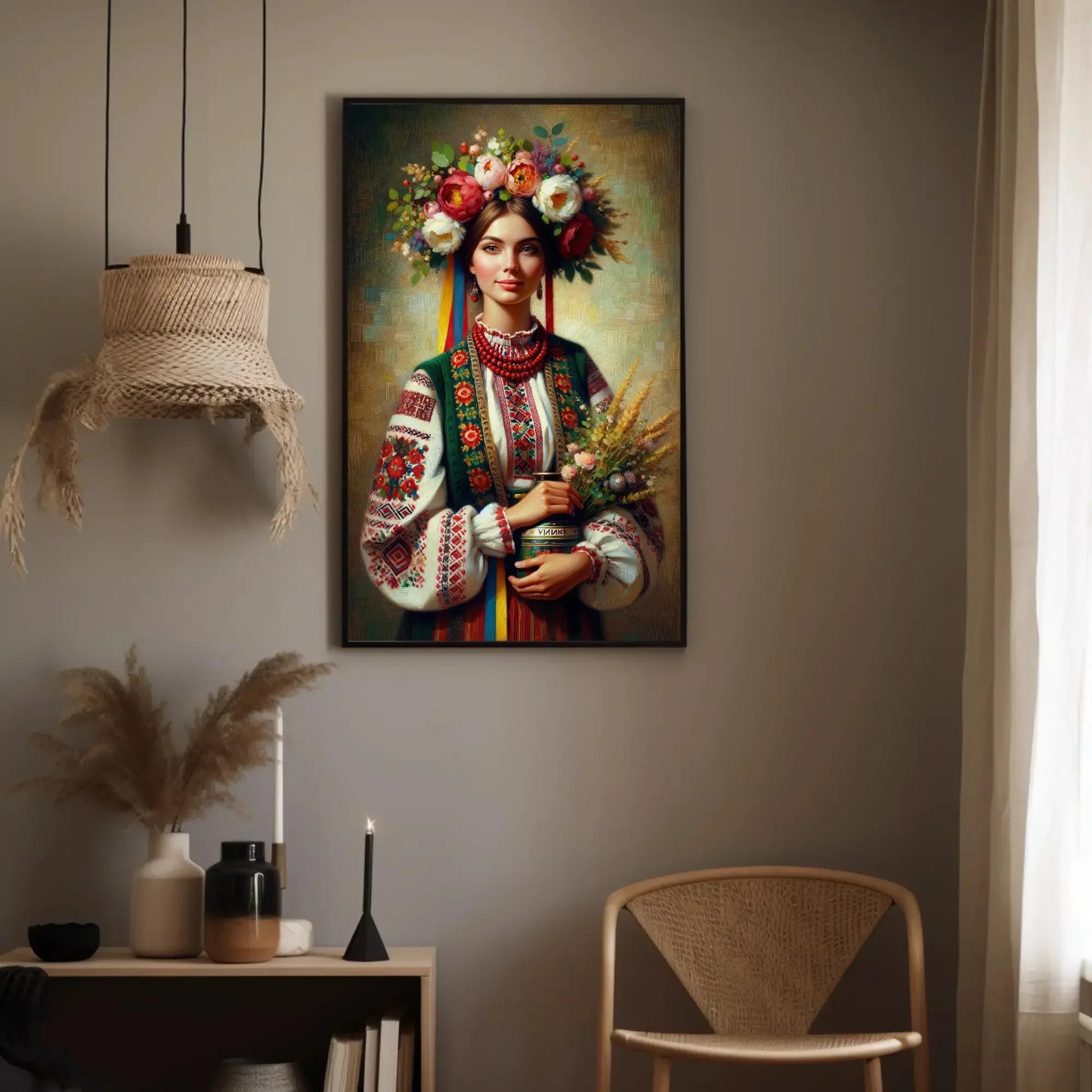 Ukraine Girl Oil Painting - Ukrainian Woman on Framed Canvas, Slavic Poster Prints for Artful Home Decor Wall Art – Canvas Print