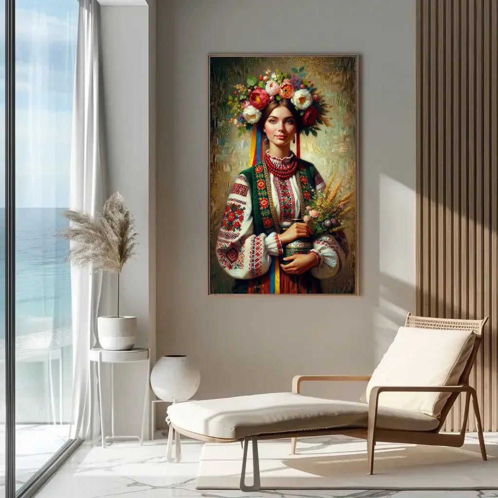 Ukraine Girl Oil Painting - Ukrainian Woman on Framed Canvas, Slavic Poster Prints for Artful Home Decor Wall Art – Canvas Print