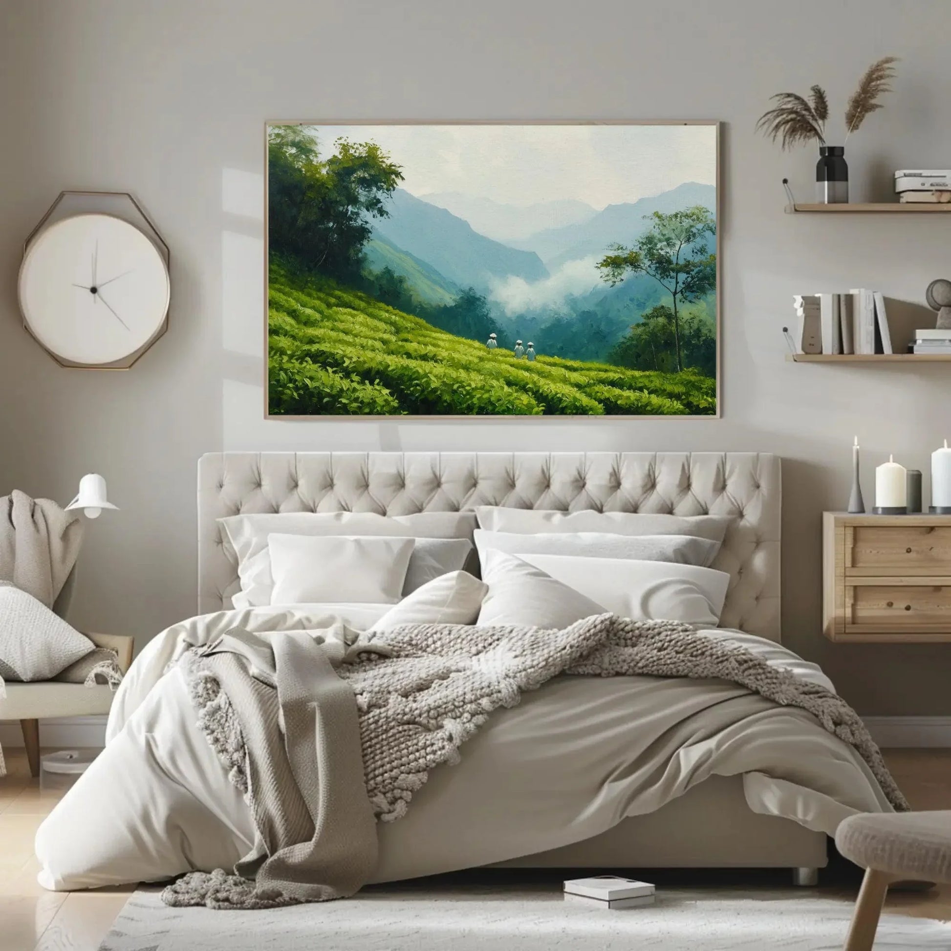 Lush Green Tea Plantations Canvas Print | Tropical Green Wall Art | Scenic Nature Decor for Living Room or Bedroom | Ready to Hang Wall Art – Canvas Print