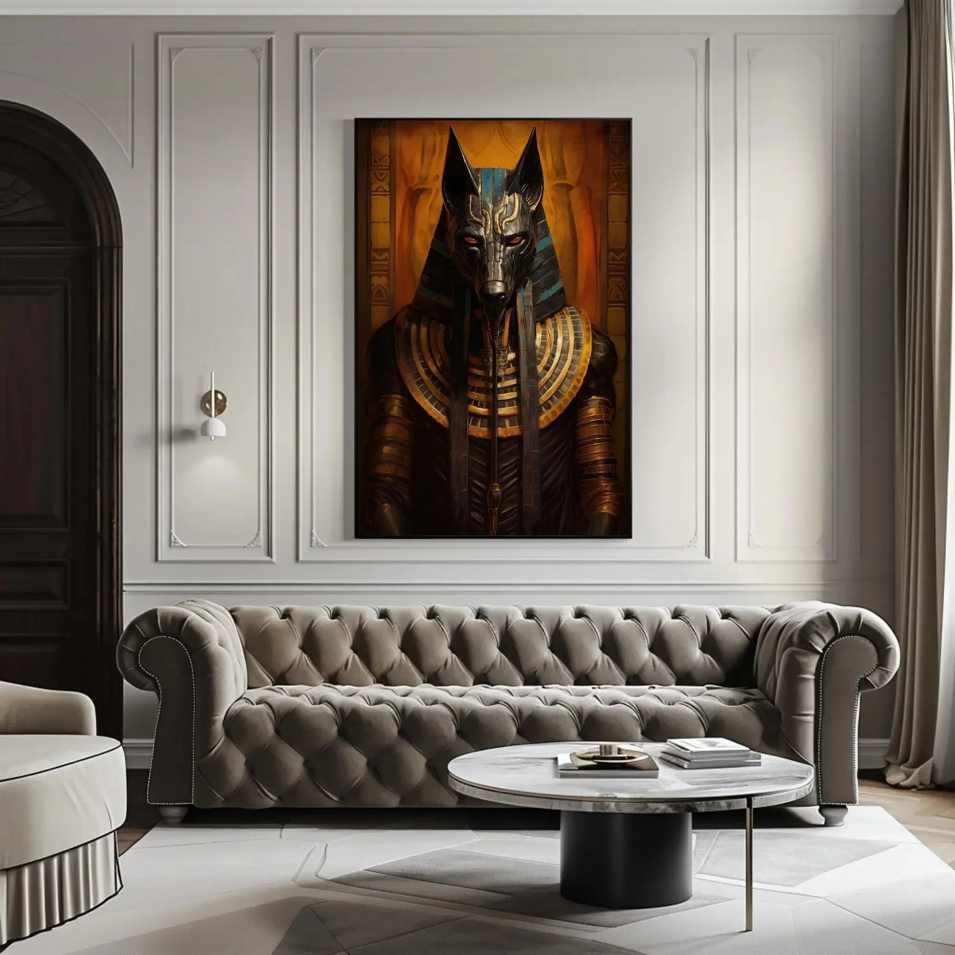 Anubis Ancient Egyptian God Canvas Print, Mystical Funerary Art, Egyptian Mythology Wall Decor, Cultural Egyptian Artwork, Ready to Hang Wall Art – Canvas Print
