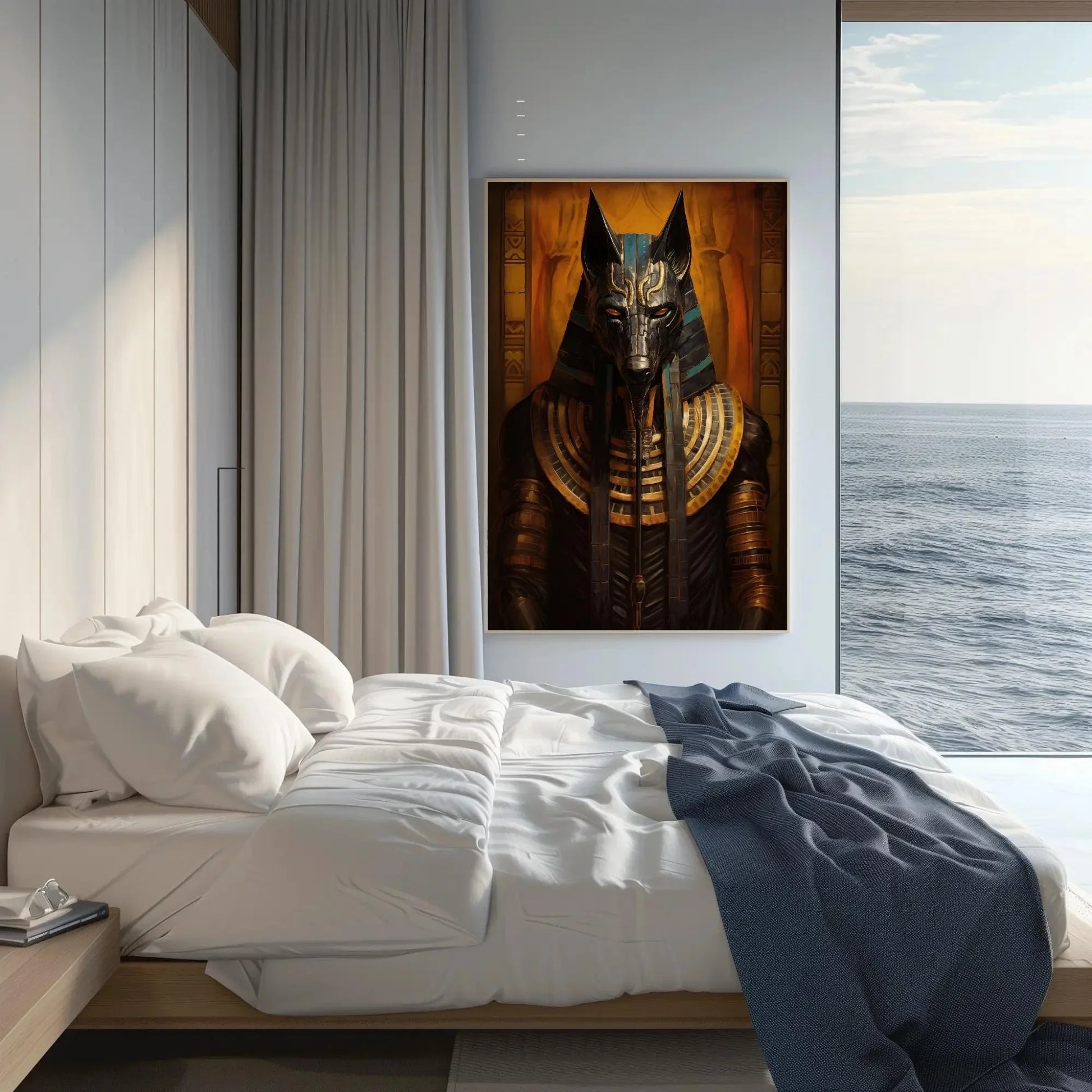 Anubis Ancient Egyptian God Canvas Print, Mystical Funerary Art, Egyptian Mythology Wall Decor, Cultural Egyptian Artwork, Ready to Hang Wall Art – Canvas Print