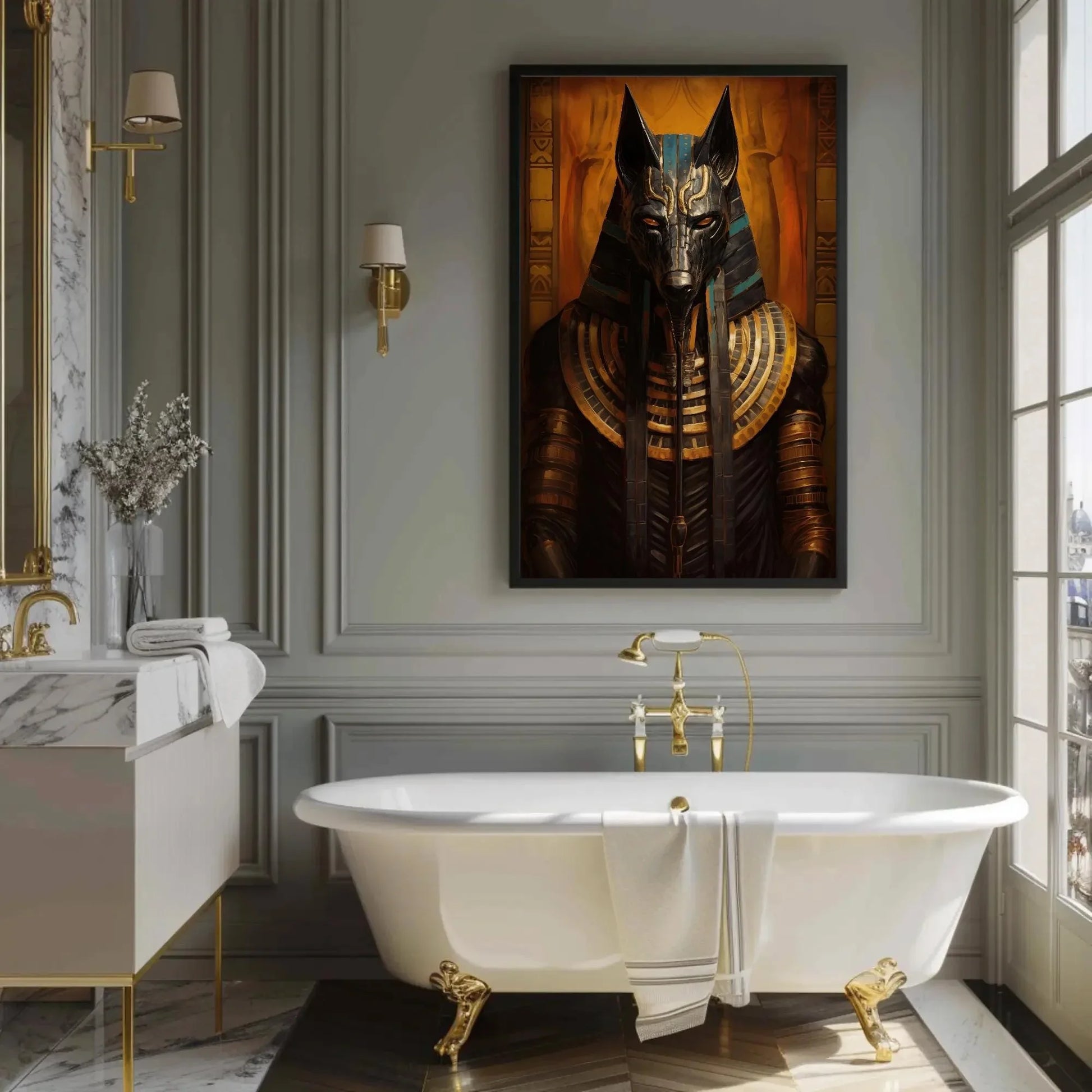 Anubis Ancient Egyptian God Canvas Print, Mystical Funerary Art, Egyptian Mythology Wall Decor, Cultural Egyptian Artwork, Ready to Hang Wall Art – Canvas Print