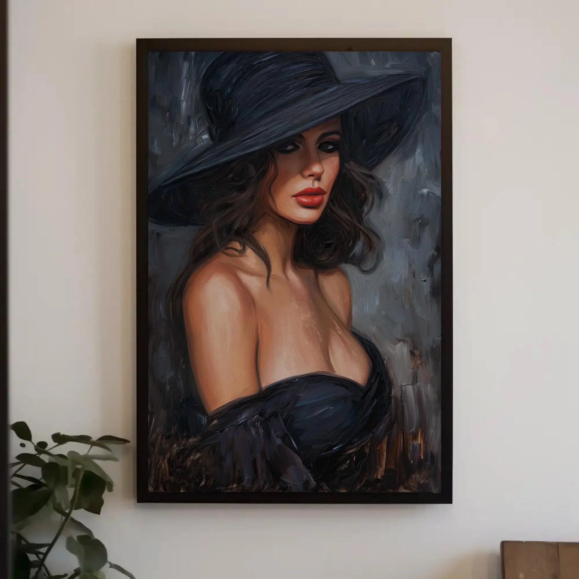 Enchanting Lady in Black Canvas Oil Painting, Framed Print, Elegant Poster Art, Classic Wall Decor, Ready to Hang, Living Room & Bedroom Wall Art – Canvas Print