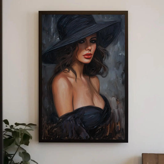 Enchanting Lady in Black Canvas Oil Painting, Framed Print, Elegant Poster Art, Classic Wall Decor, Ready to Hang, Living Room & Bedroom Wall Art – Canvas Print