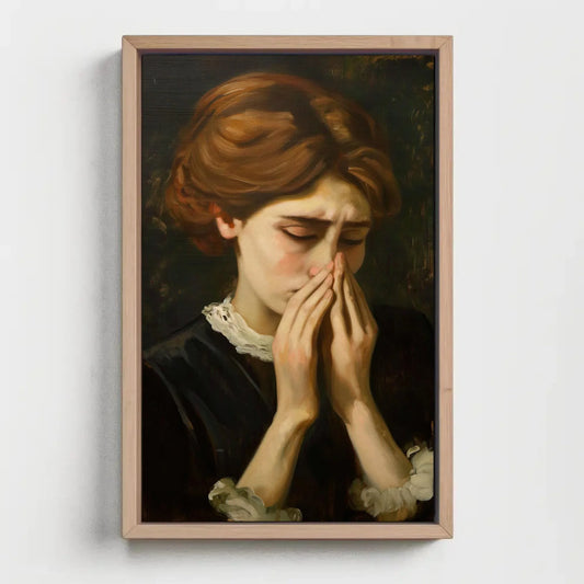 Funny toilet humor art amusing bathroom wall decor vintage lady holding nose classical painting funny anniversary gift quirky sarcastic Wall Art – Canvas Print