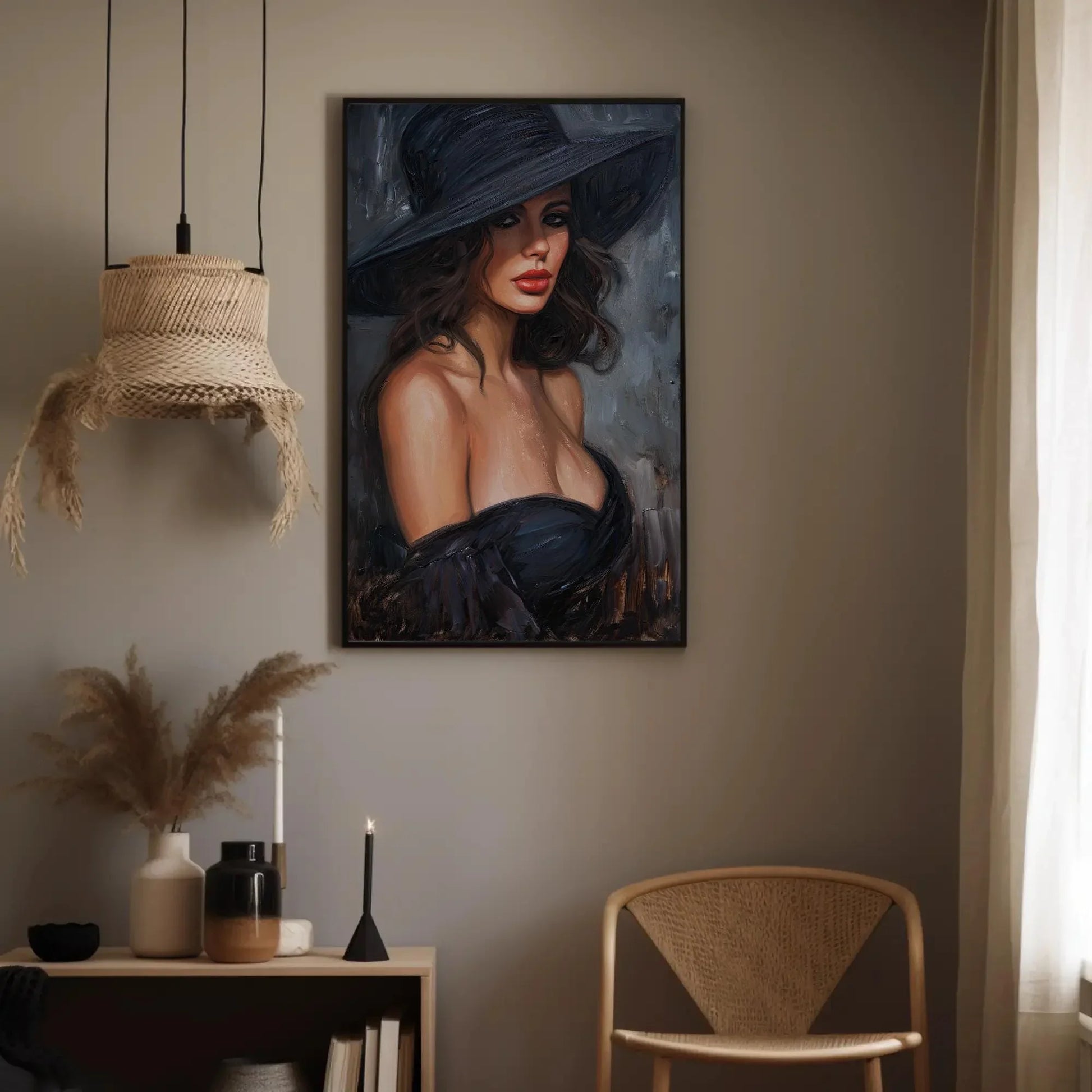 Enchanting Lady in Black Canvas Oil Painting, Framed Print, Elegant Poster Art, Classic Wall Decor, Ready to Hang, Living Room & Bedroom Wall Art – Canvas Print