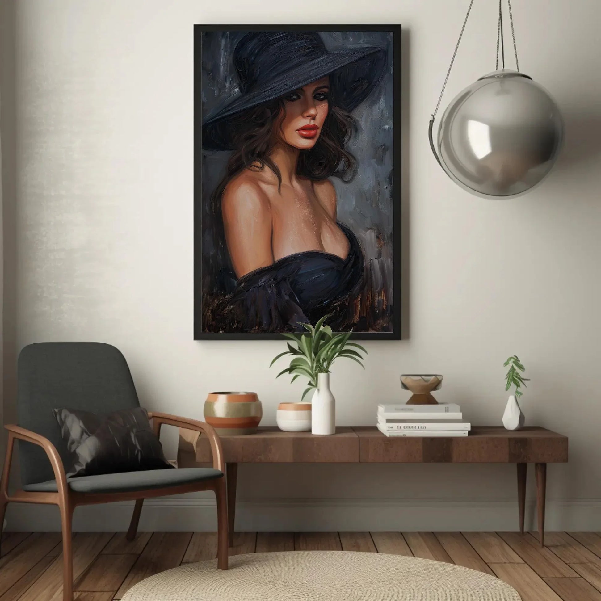 Enchanting Lady in Black Canvas Oil Painting, Framed Print, Elegant Poster Art, Classic Wall Decor, Ready to Hang, Living Room & Bedroom Wall Art – Canvas Print