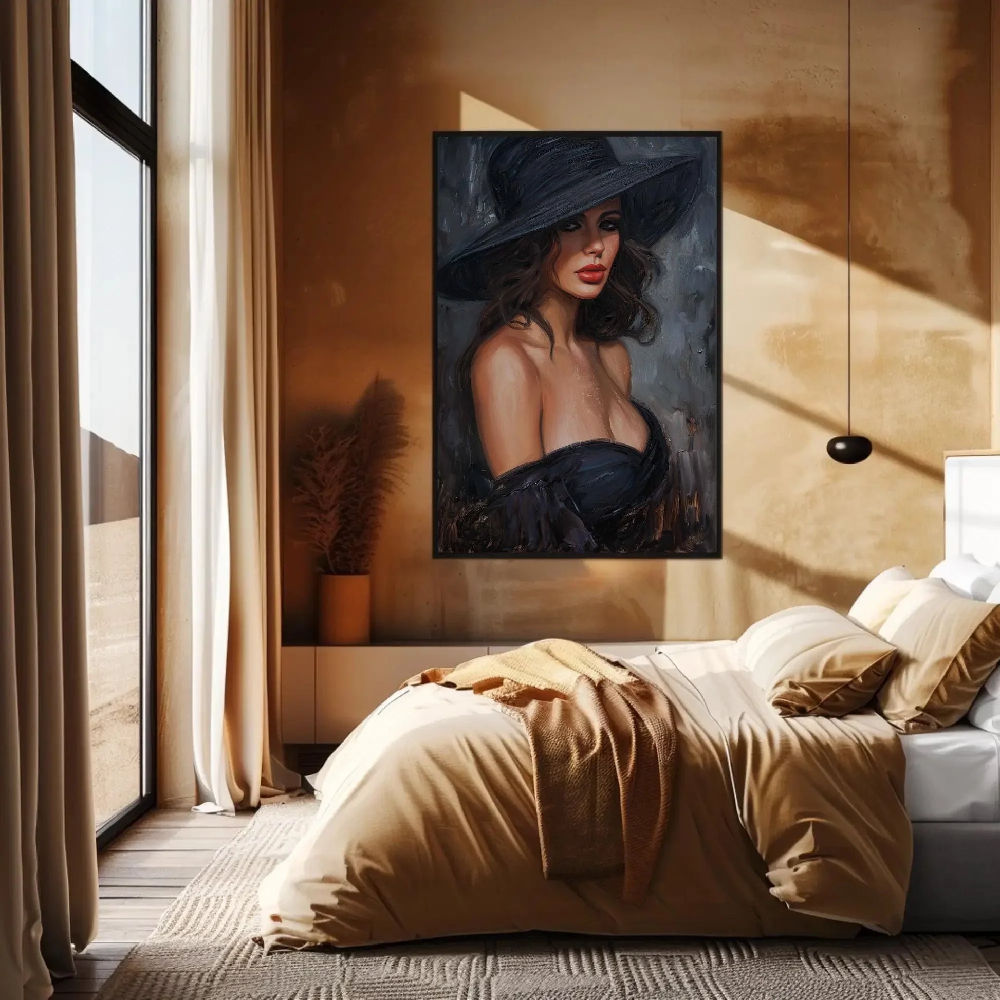 Enchanting Lady in Black Canvas Oil Painting, Framed Print, Elegant Poster Art, Classic Wall Decor, Ready to Hang, Living Room & Bedroom Wall Art – Canvas Print