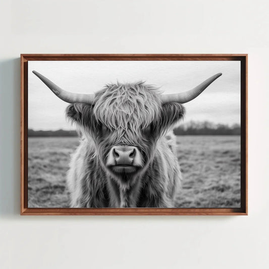 Shaggy Highland Cow Canvas Print, Rustic Western Wall Art, Farmhouse Country Cattle Photography for Cozy Home Decor Wall Art – Canvas Print