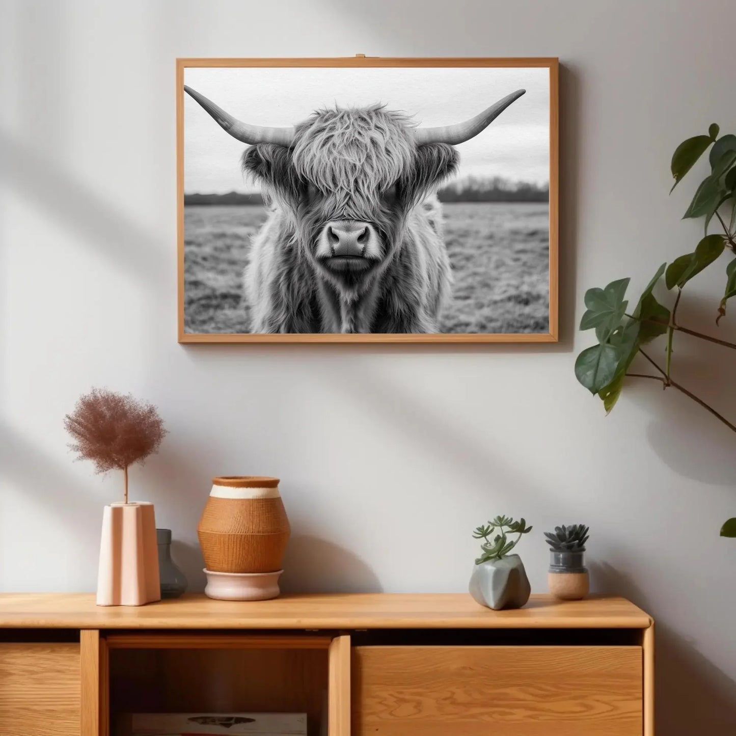 Shaggy Highland Cow Canvas Print, Rustic Western Wall Art, Farmhouse Country Cattle Photography for Cozy Home Decor Wall Art – Canvas Print