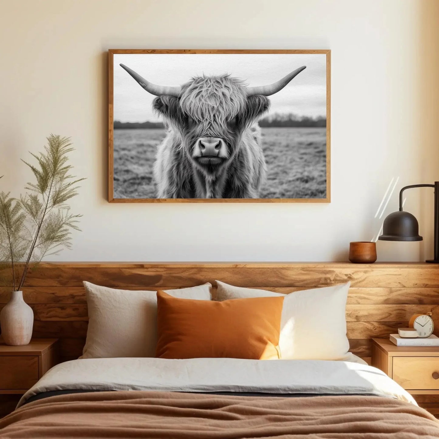 Shaggy Highland Cow Canvas Print, Rustic Western Wall Art, Farmhouse Country Cattle Photography for Cozy Home Decor Wall Art – Canvas Print