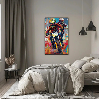 Dirt bike wall art, bike lover canvas print, biker riders wall decor, bikers wall art, off-road bike riders, dirt biking, ready to hang Wall Art – Canvas Print