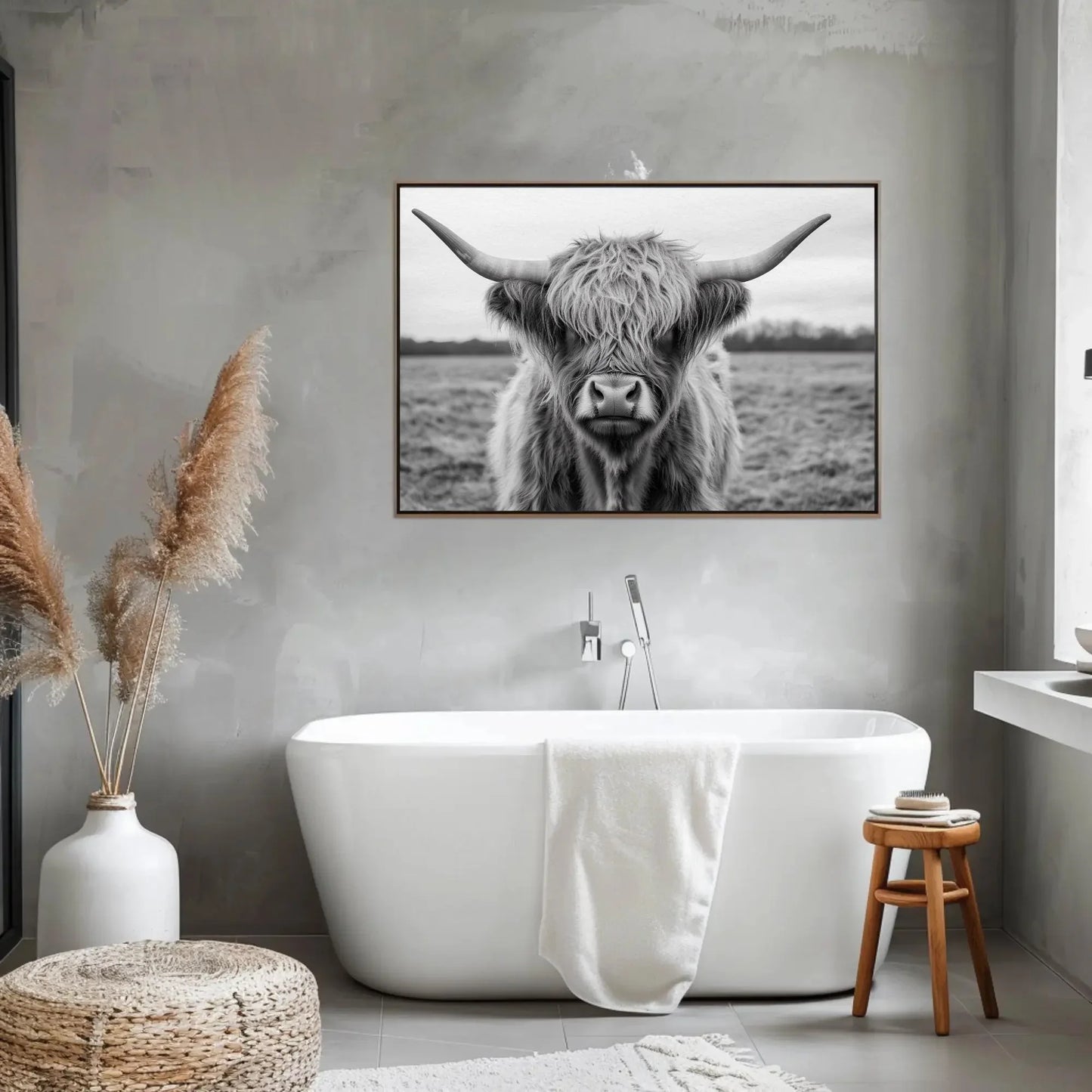 Shaggy Highland Cow Canvas Print, Rustic Western Wall Art, Farmhouse Country Cattle Photography for Cozy Home Decor Wall Art – Canvas Print
