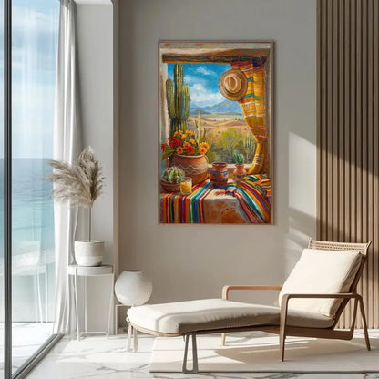 Mexican Village Window Canvas Painting - Mexico Art - Vibrant Mexican Wall Decor - Framed Mexican Artwork for Home and Office, Ready to Hang Wall Art – Canvas Print