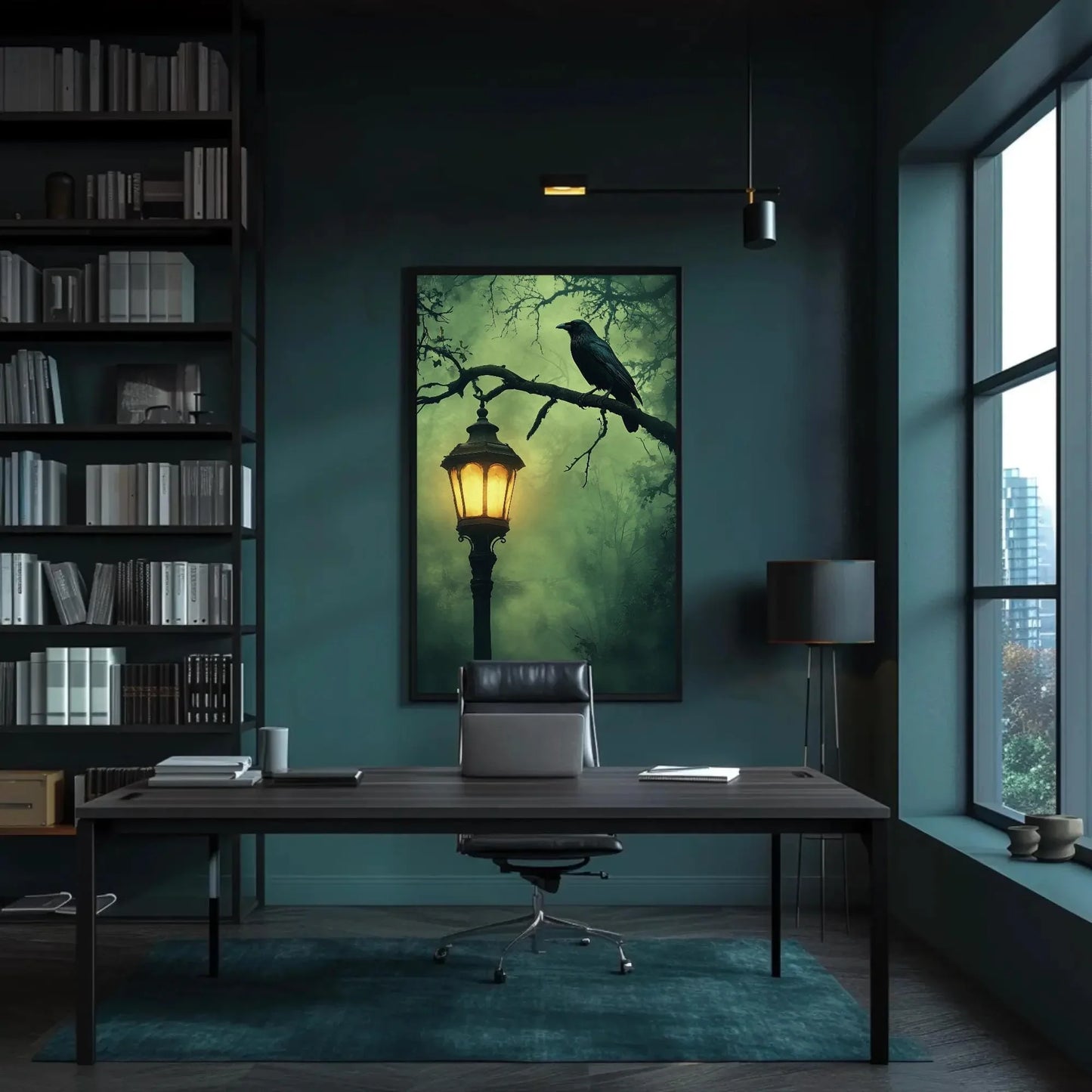 Mysterious gothic raven canvas print, lantern and crow wall art, haunted halloween oil painting for dark aesthetic decor Wall Art – Canvas Print