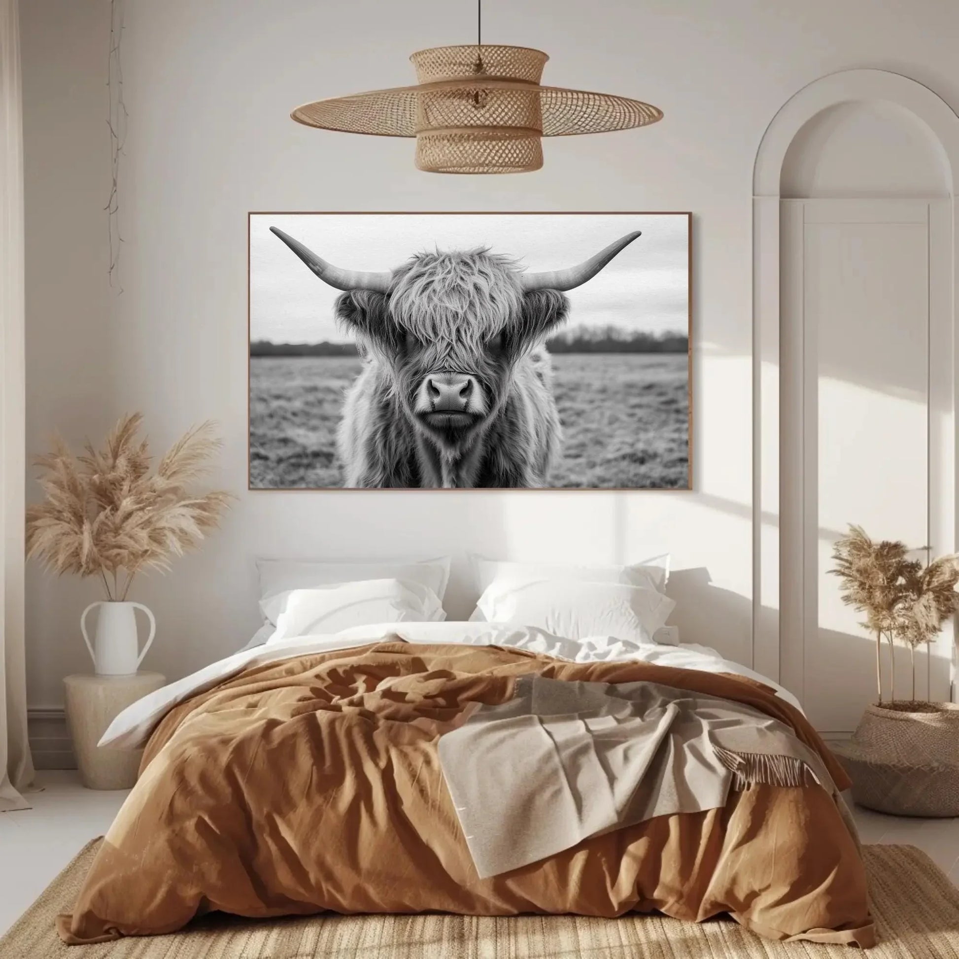 Shaggy Highland Cow Canvas Print, Rustic Western Wall Art, Farmhouse Country Cattle Photography for Cozy Home Decor Wall Art – Canvas Print