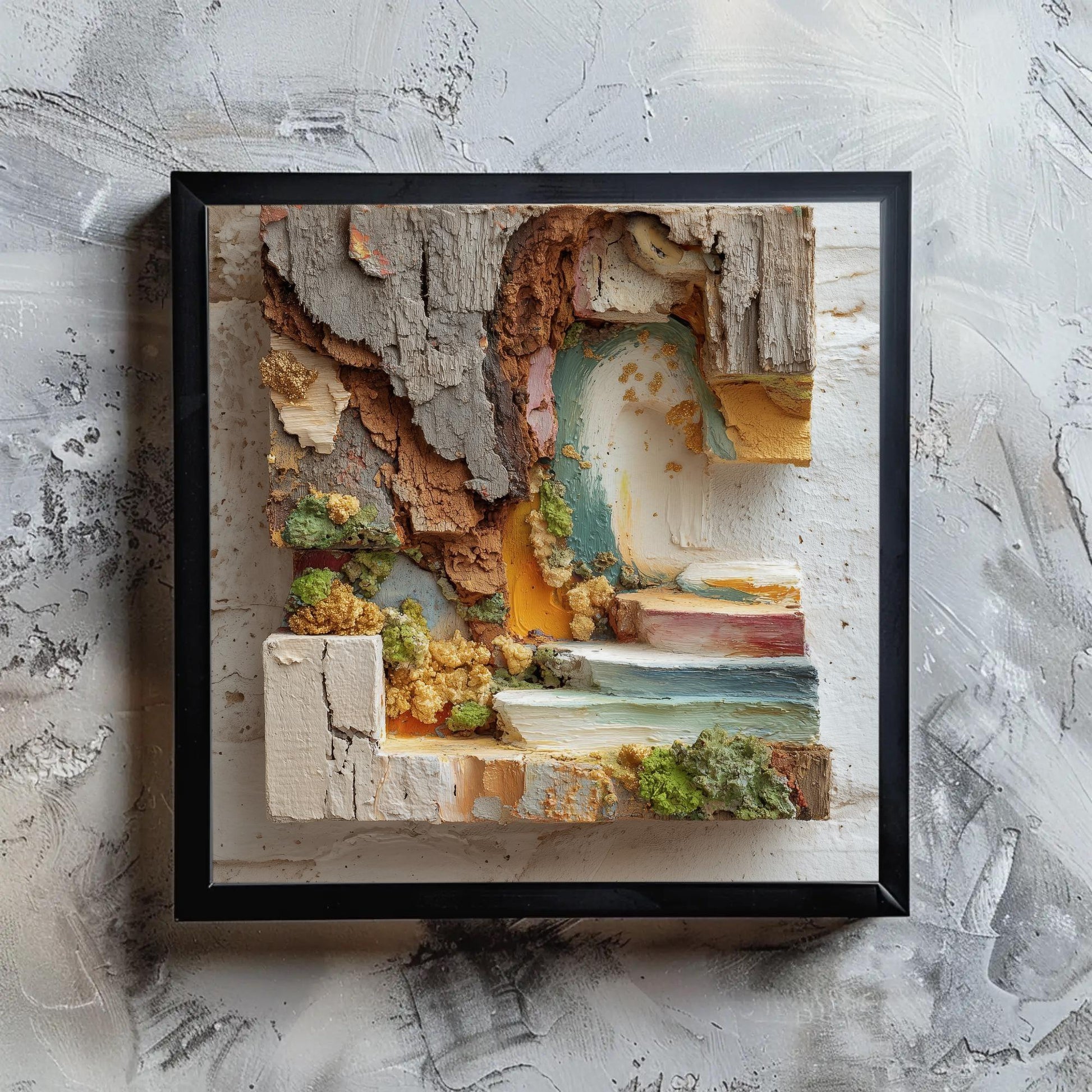 Abstract Tree Bark 3D Art, Textured Mixed Media Painting, Earthy Brown Green Canvas, Biophilic Wall Decor, Modern Organic Artwork Large Wall Art – Canvas Print