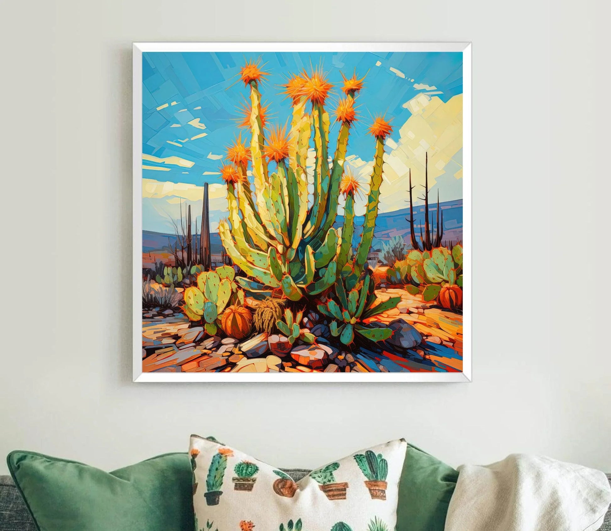Saguaro Cactus Century Plant Art | Desert Plant Wall Decor | Botanical Art | Desert Wall Art | Living Room Decor Wall Art – Canvas Print