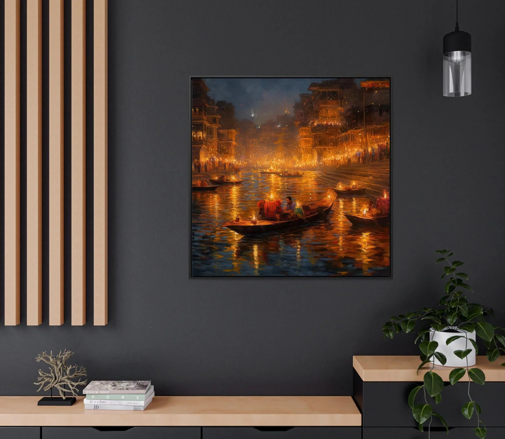 Varanasi Diwali Night Art Painting | Varanasi Large Canvas Prints | Varanasi Framed Poster | Varanasi Wall Art Wall Art – Canvas Print