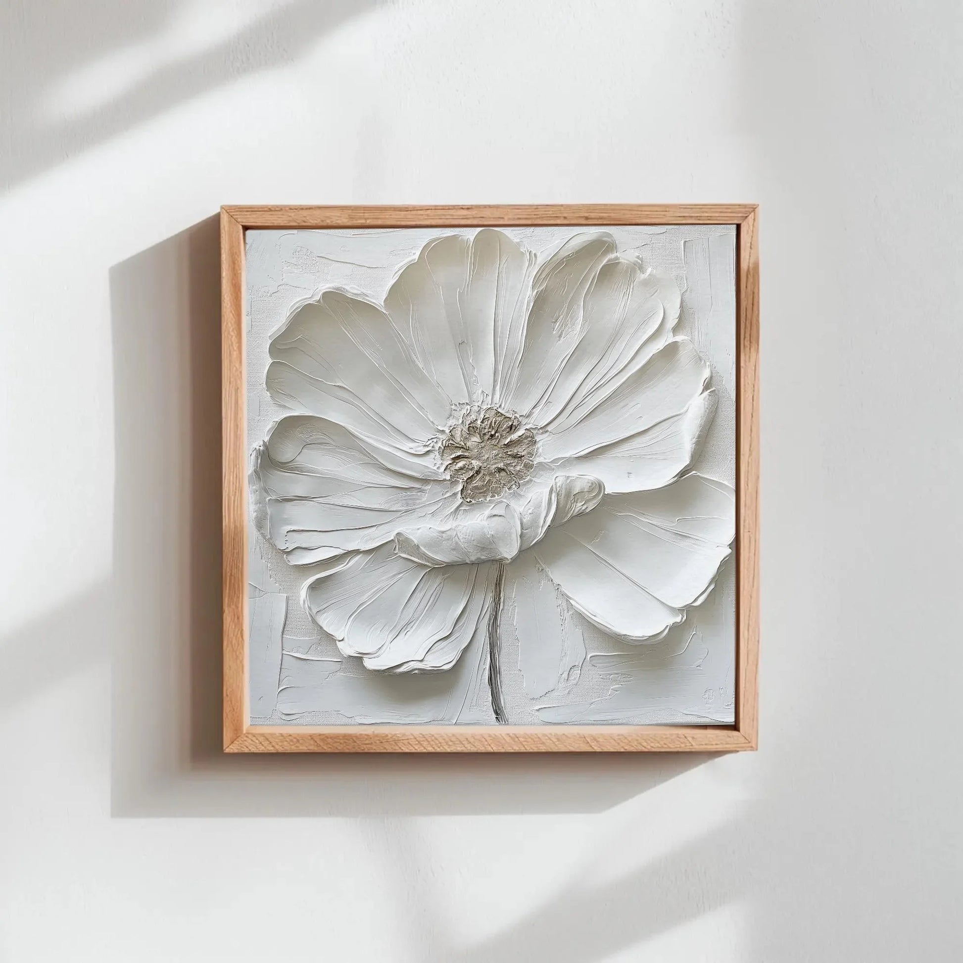 White Textured Flower Oil Painting, Canvas Framed Print, Modern and Minimalist Decor, Ready to Hang, For Living Room or Bedroom Wall Art – Canvas Print