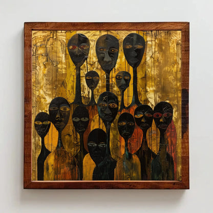 Abstract African Art | Modern Tribal Figures Painting | Gold and Black Wall Art | Cultural Statement Canvas for Eclectic Home Wall Art – Canvas Print
