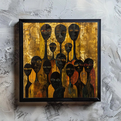 Abstract African Art | Modern Tribal Figures Painting | Gold and Black Wall Art | Cultural Statement Canvas for Eclectic Home Wall Art – Canvas Print