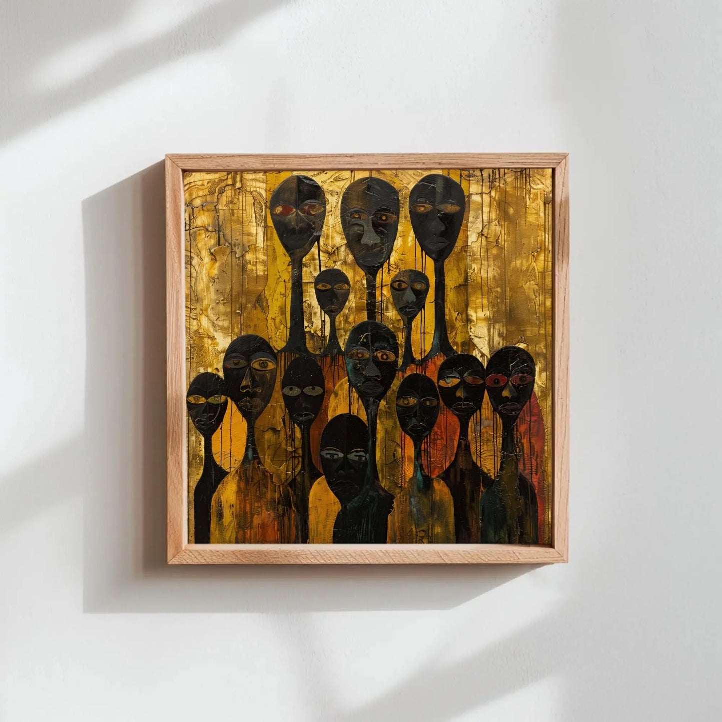 Abstract African Art | Modern Tribal Figures Painting | Gold and Black Wall Art | Cultural Statement Canvas for Eclectic Home Wall Art – Canvas Print