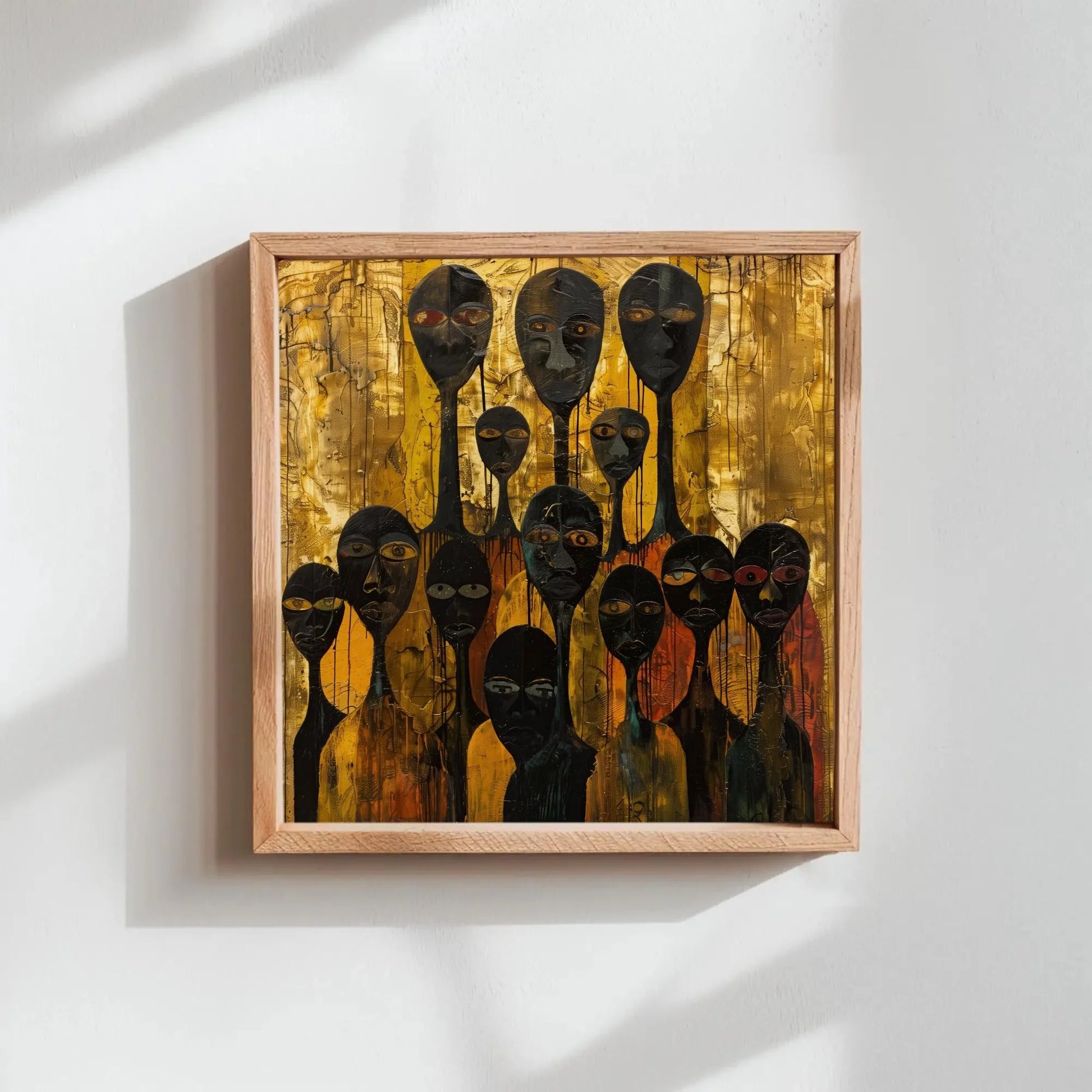 Abstract African Art | Modern Tribal Figures Painting | Gold and Black Wall Art | Cultural Statement Canvas for Eclectic Home Wall Art – Canvas Print