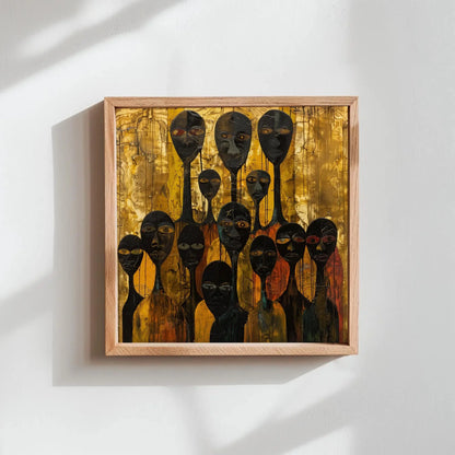 Abstract African Art | Modern Tribal Figures Painting | Gold and Black Wall Art | Cultural Statement Canvas for Eclectic Home Wall Art – Canvas Print