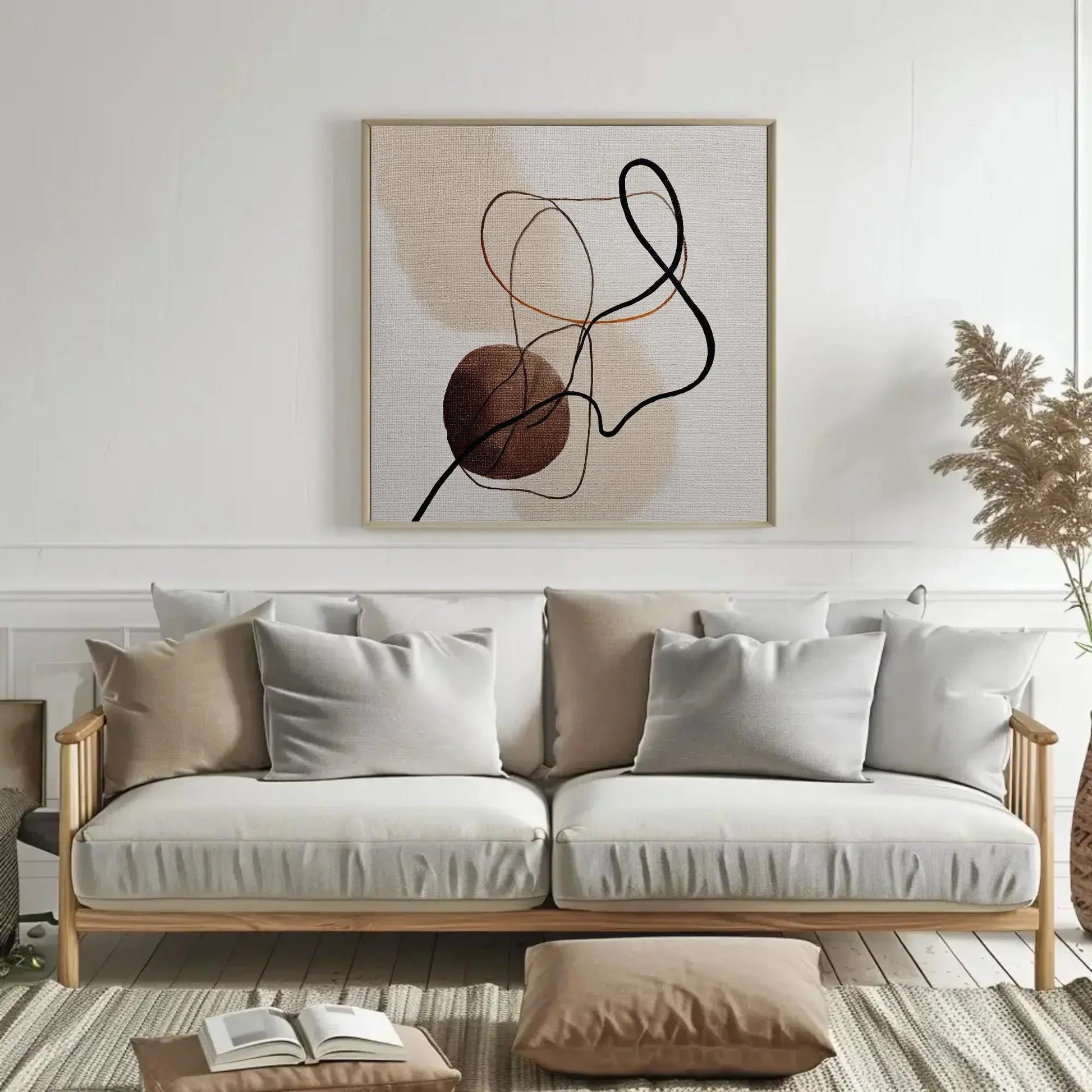 Minimalist Abstract Art | Modern Line Drawing Canvas Print | Japandi Wall Decor | Neutral Earth Tone Print for Office Wall Art – Canvas Print